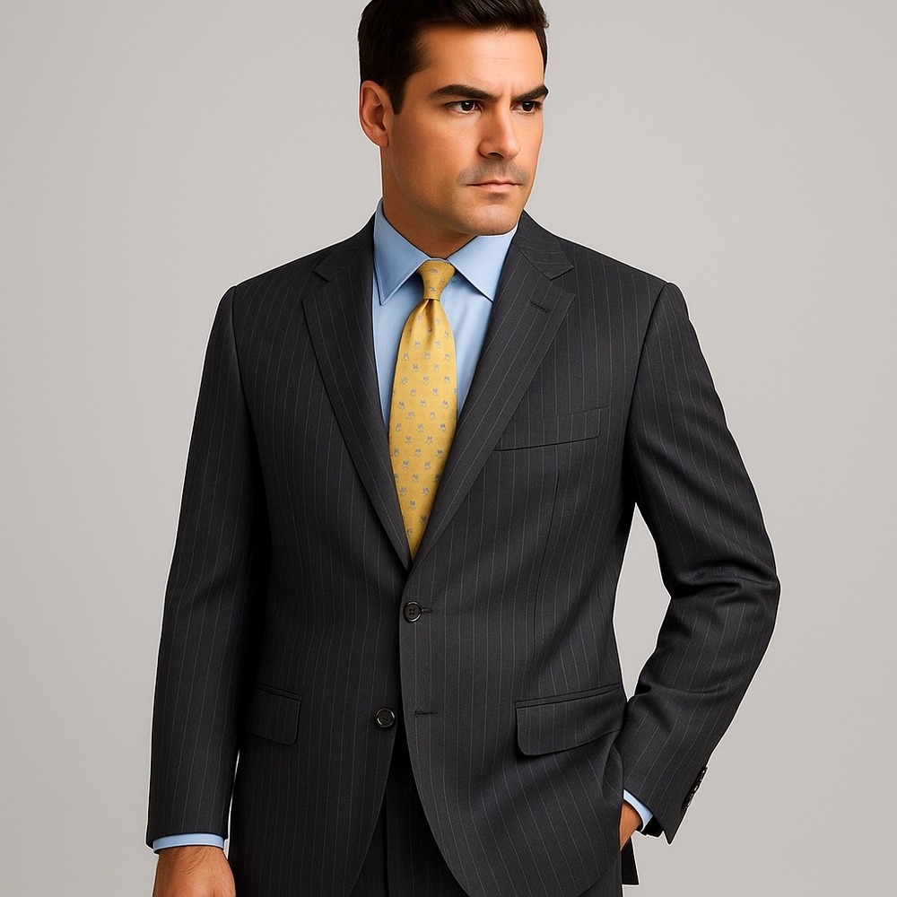 Hickey Freeman Loro Piana Suit Jacket Blazer‎ 44L Super 150 Wool Pinstripe